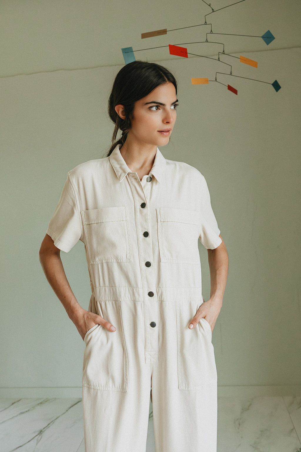 Fluid Jumpsuit With Pockets - Stone