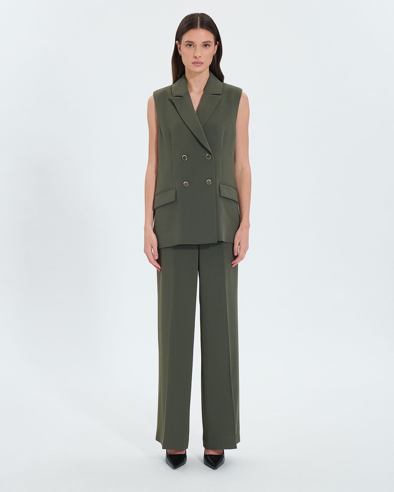 Army crepe sleeveless jacket_5