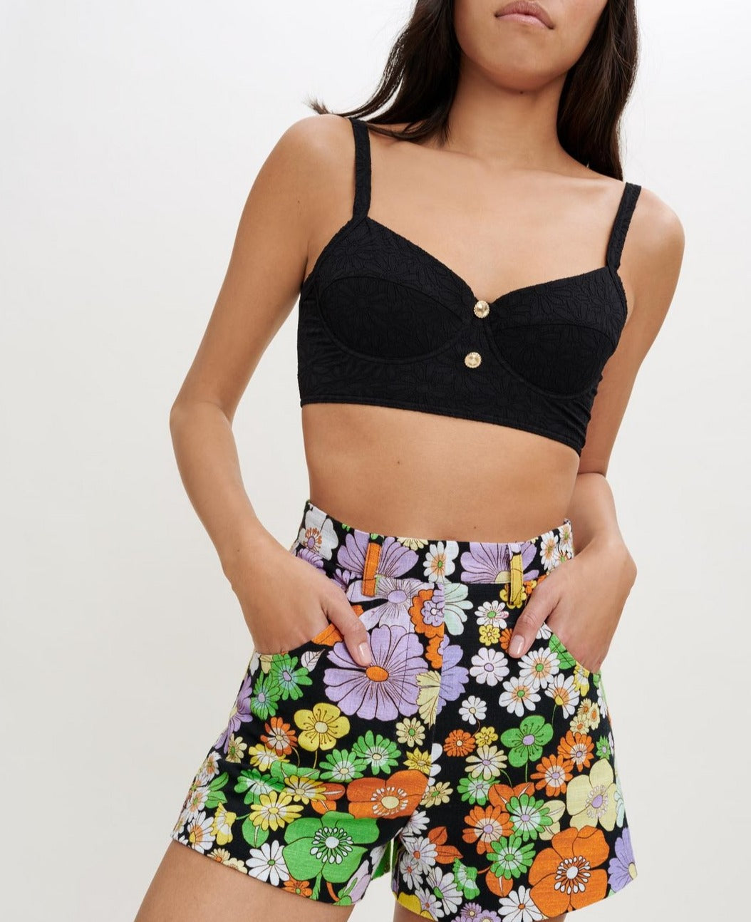 Short Iseven - Flower Power Noir