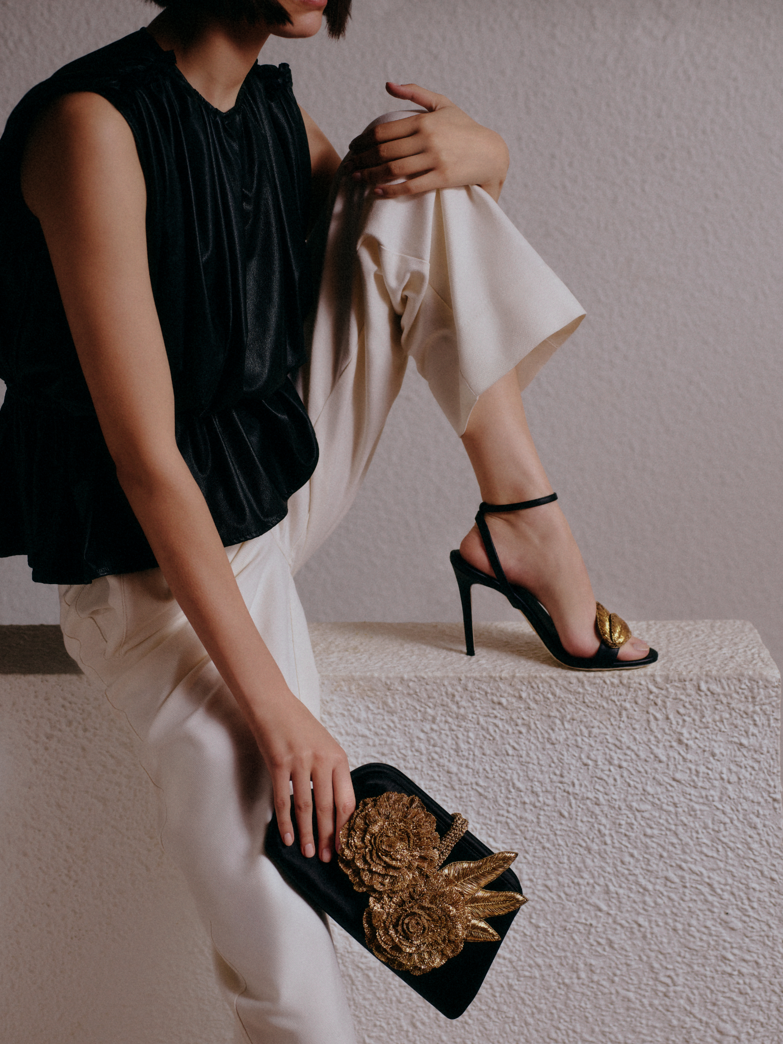 Valeria Black High-Heel Ankle Cross Sandal