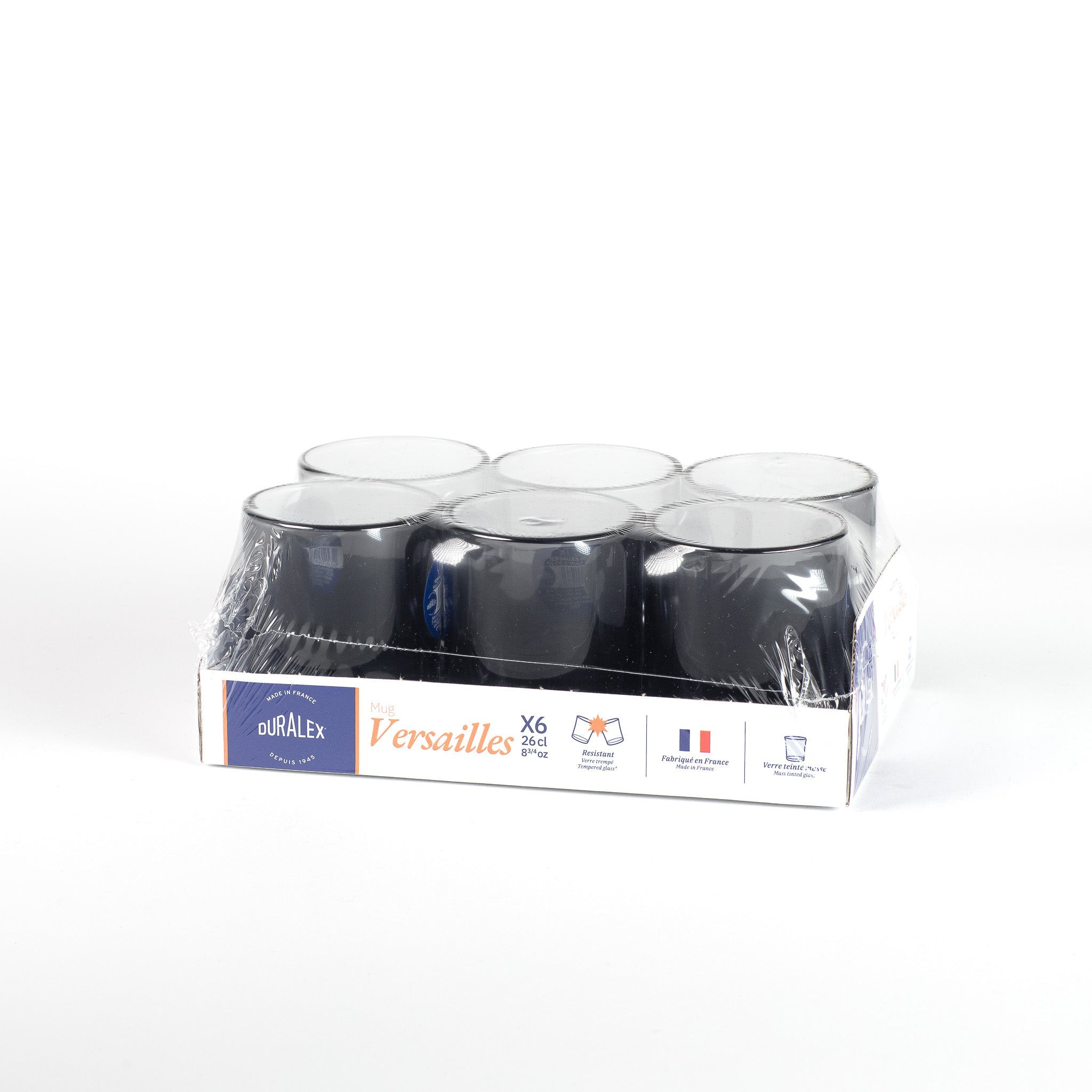 Duralex - Pack of 6 Versailles Mugs - Black - 26Cl