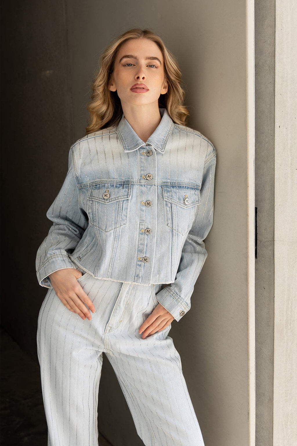 Veste Jeans - Strass Bleu