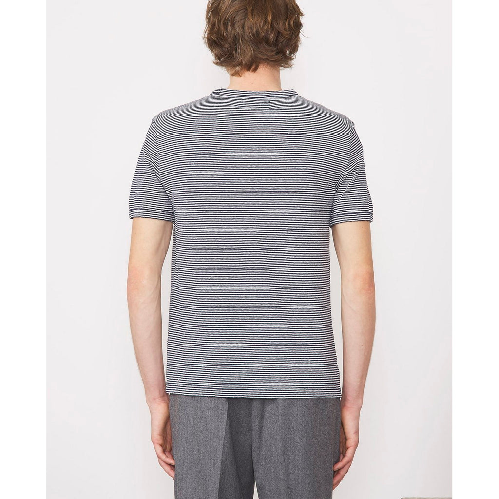 Tee Shirt Ss Tee Striped Cotton Linen - White/Navy