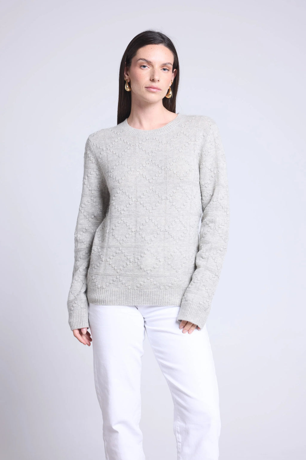 Jersey de Cuello Redondo Bubble de Cachemira Waldorf - Gris Claro - Mujer