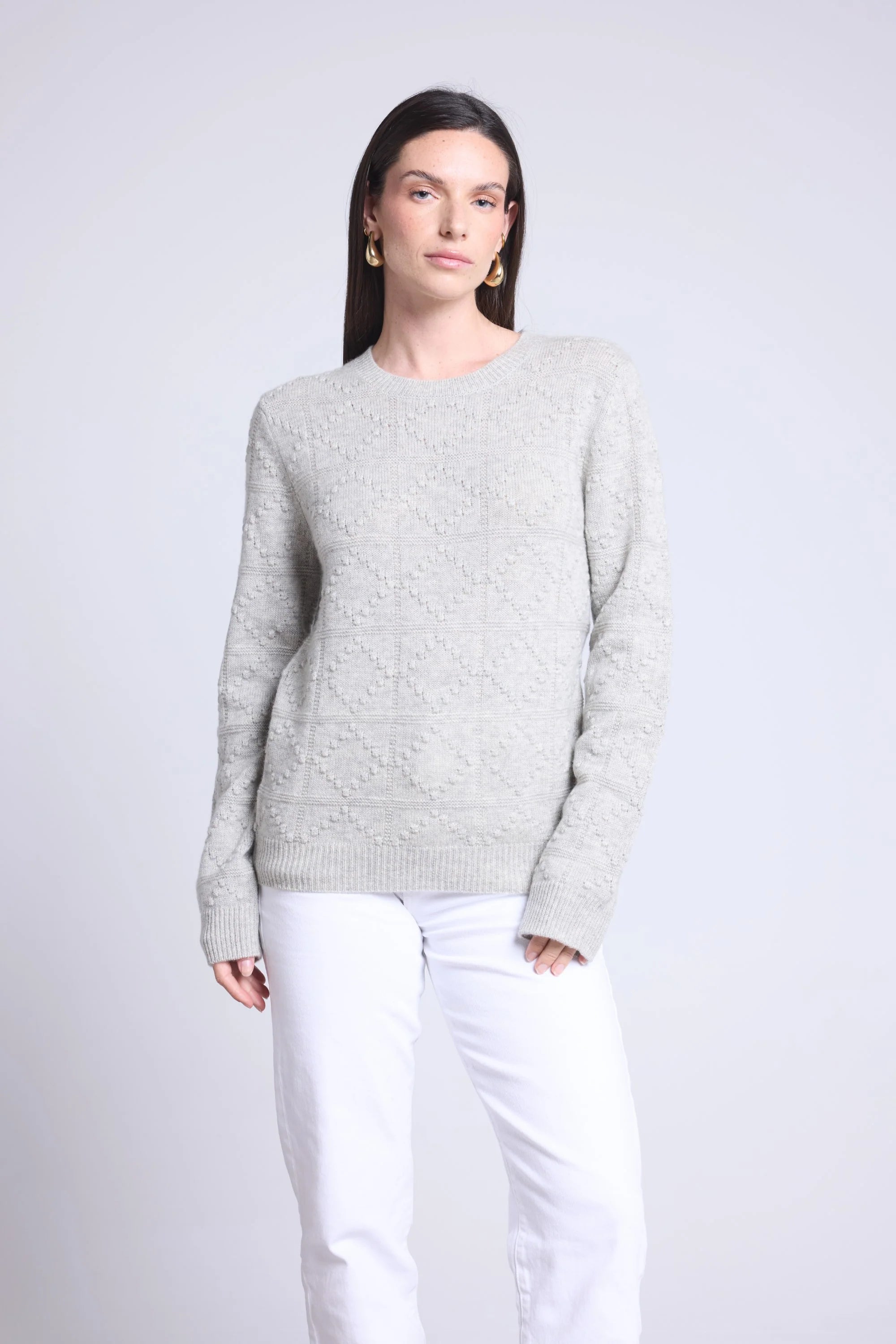 Jersey de Cuello Redondo Bubble de Cachemira Waldorf - Gris Claro - Mujer