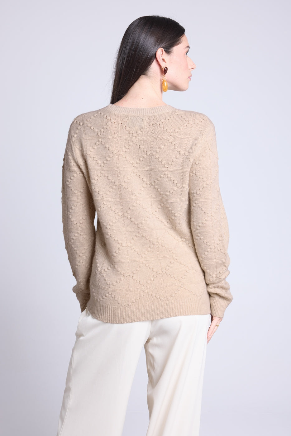 Jersey de Cuello Redondo Bubble de Cachemira Waldorf - Beige Crema - Mujer