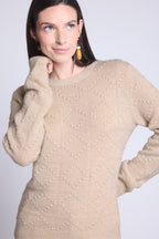 Jersey de Cuello Redondo Bubble de Cachemira Waldorf - Beige Crema - Mujer