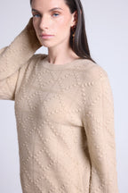 Jersey de Cuello Redondo Bubble de Cachemira Waldorf - Beige Crema - Mujer