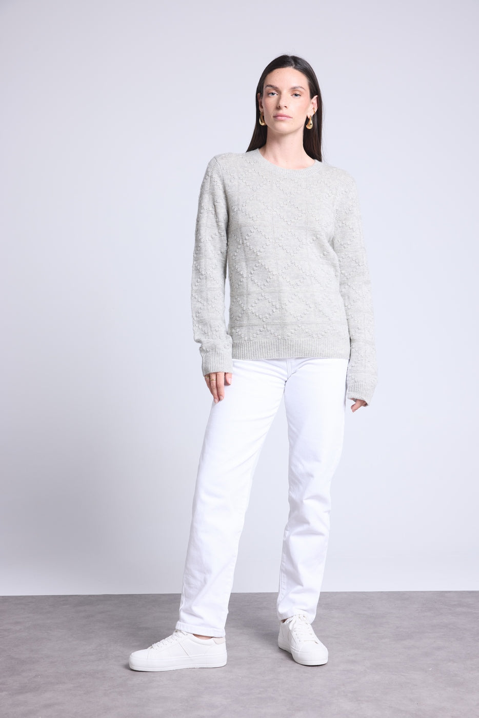 Jersey de Cuello Redondo Bubble de Cachemira Waldorf - Gris Claro - Mujer