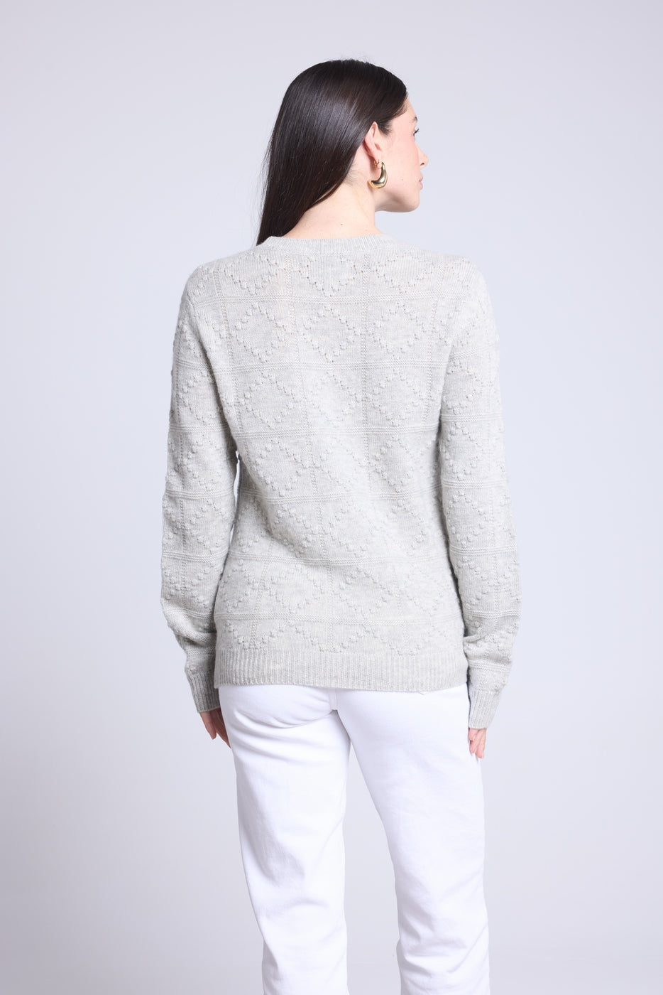 Jersey de Cuello Redondo Bubble de Cachemira Waldorf - Gris Claro - Mujer