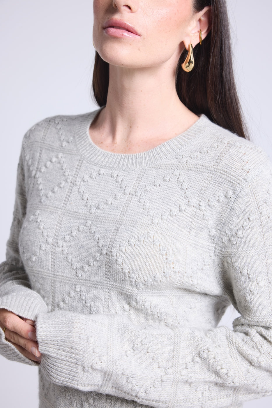 Jersey de Cuello Redondo Bubble de Cachemira Waldorf - Gris Claro - Mujer
