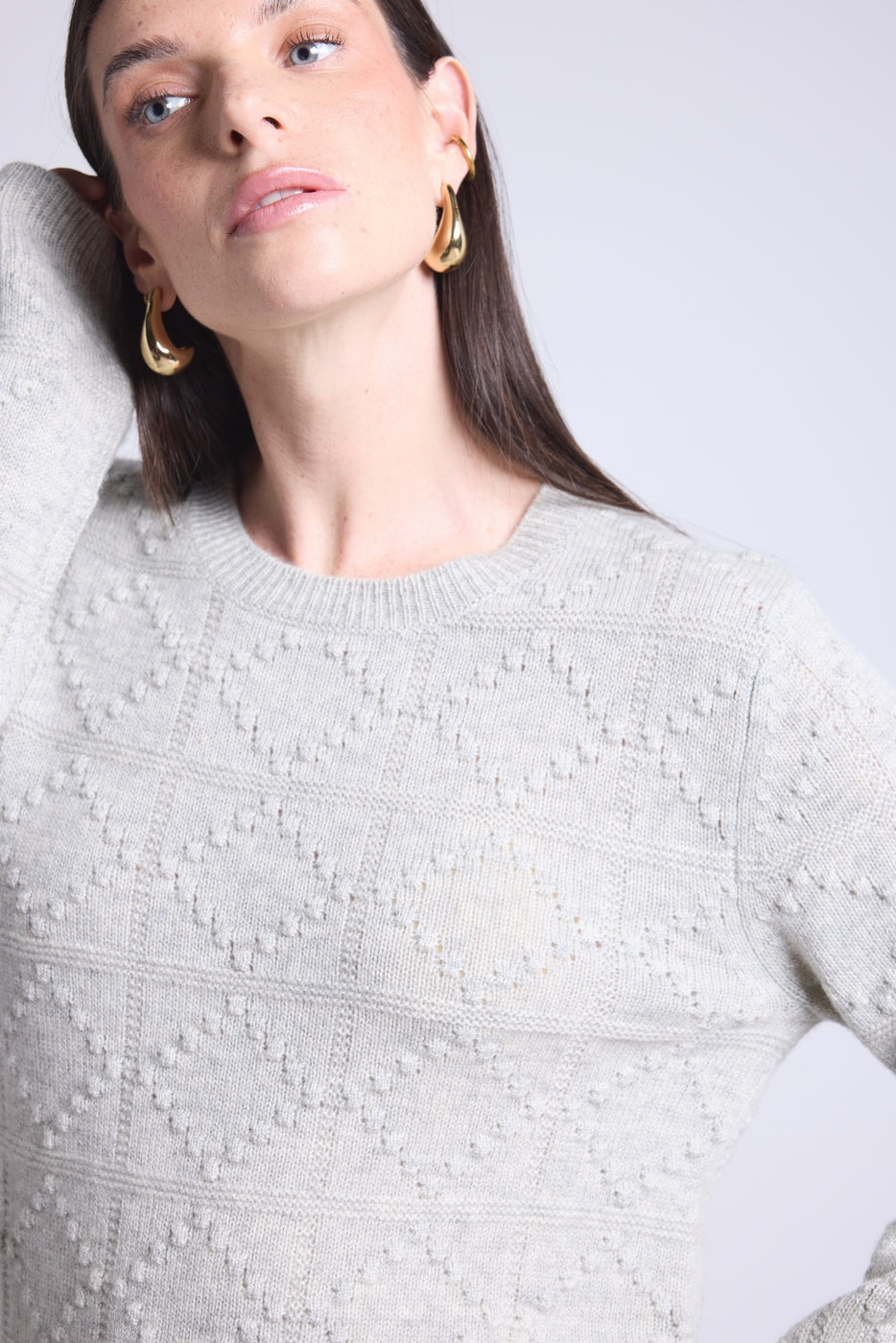 Jersey de Cuello Redondo Bubble de Cachemira Waldorf - Gris Claro - Mujer