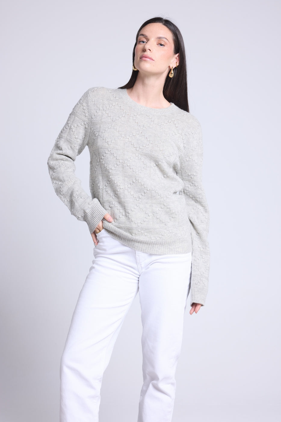 Jersey de Cuello Redondo Bubble de Cachemira Waldorf - Gris Claro - Mujer