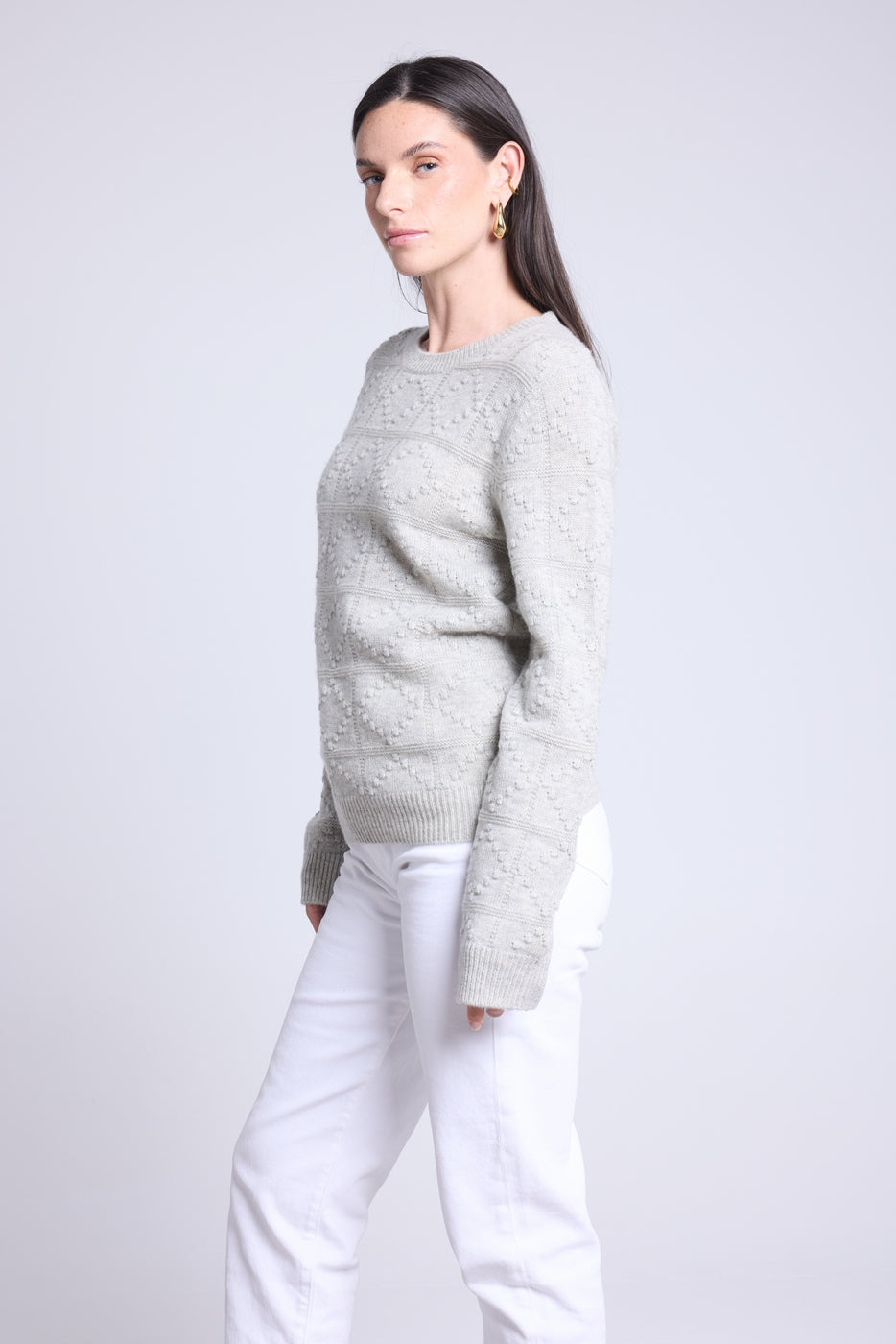Jersey de Cuello Redondo Bubble de Cachemira Waldorf - Gris Claro - Mujer