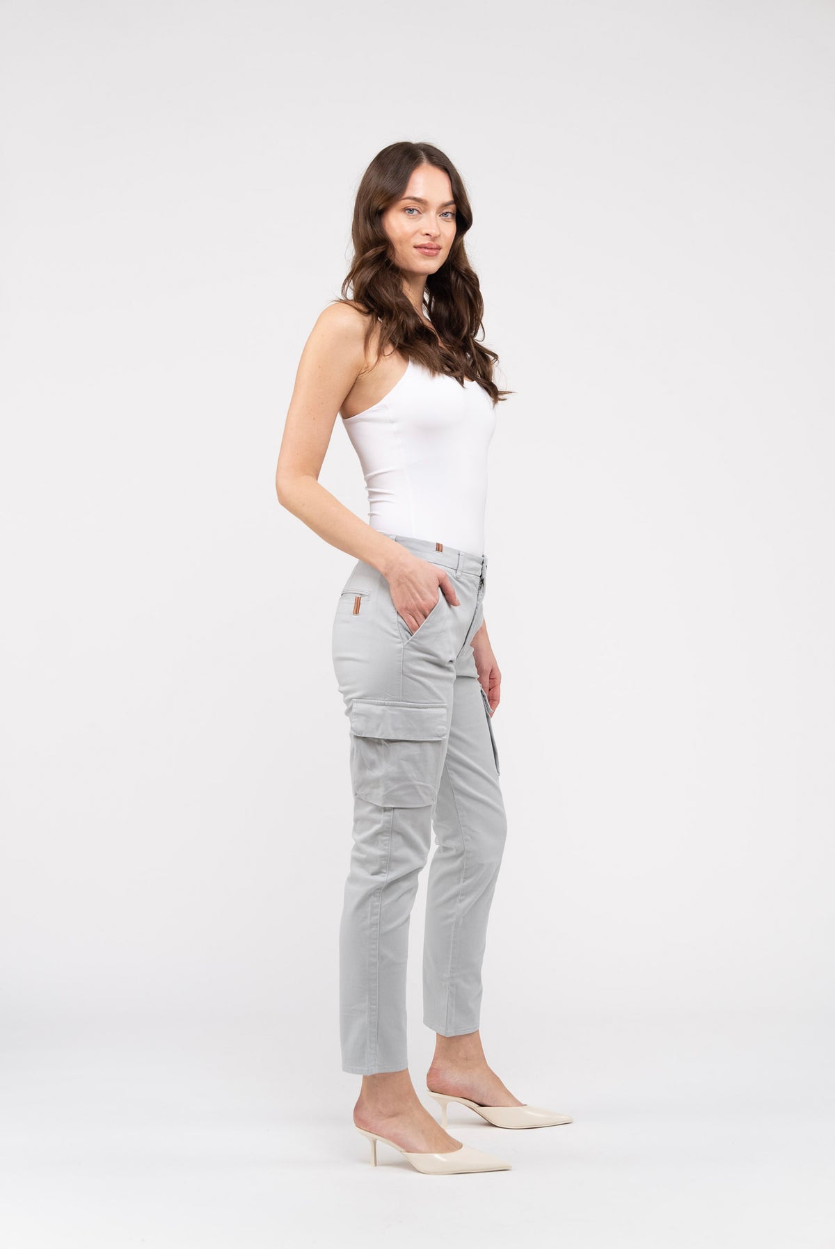 Pantalón cargo Eucalyptus de gabardina - Gris claro - Mujer