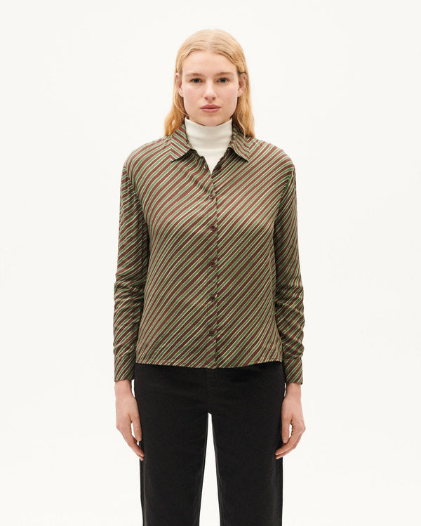 Blusa marrón rayas diagonal Kati sostenible-1