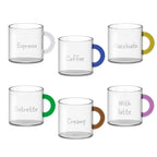 Set of 6 Borosilicate Glass Coffee Cups - 6 Colors