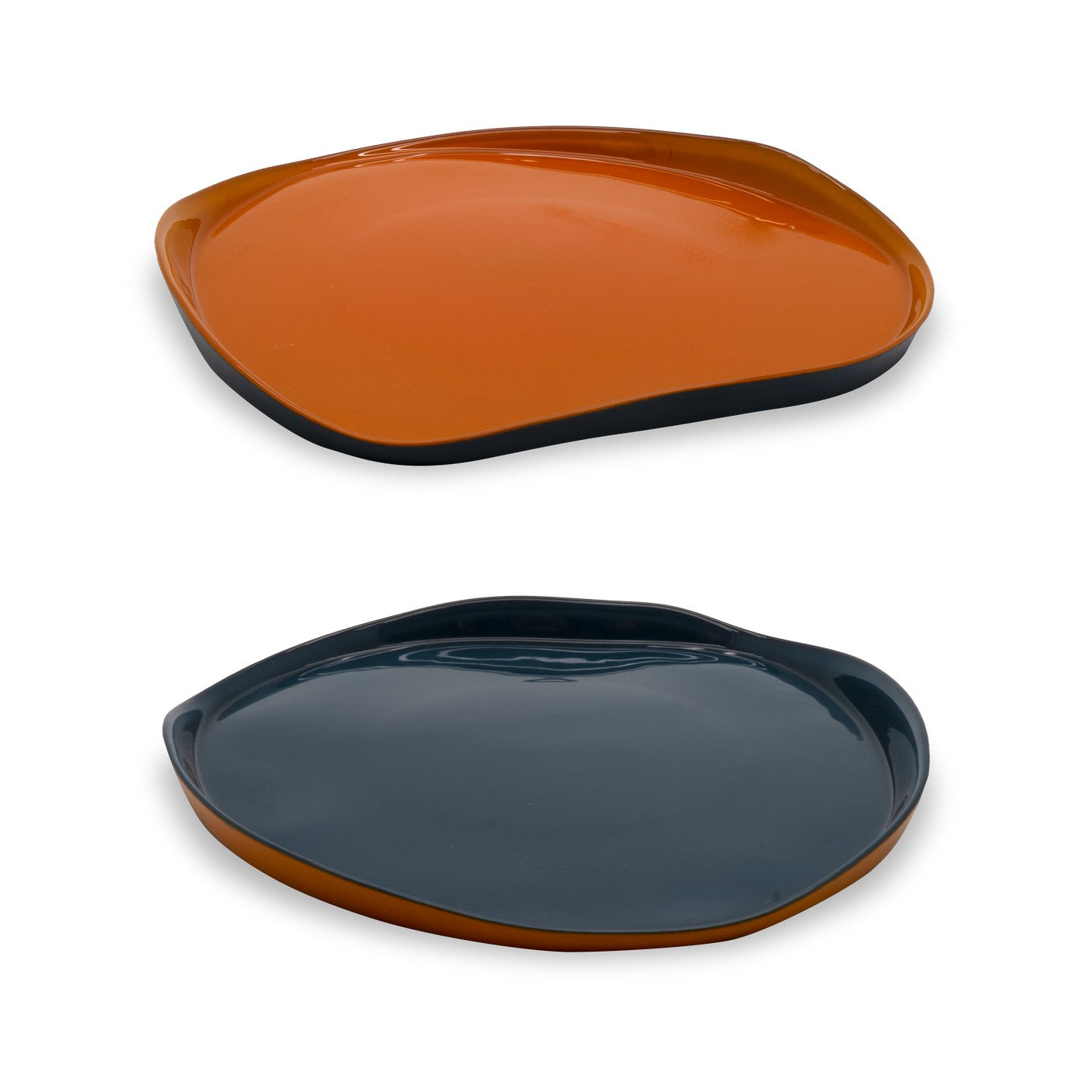 Juego De 2 Platos De Vidrio - Naranja/Azul Marino