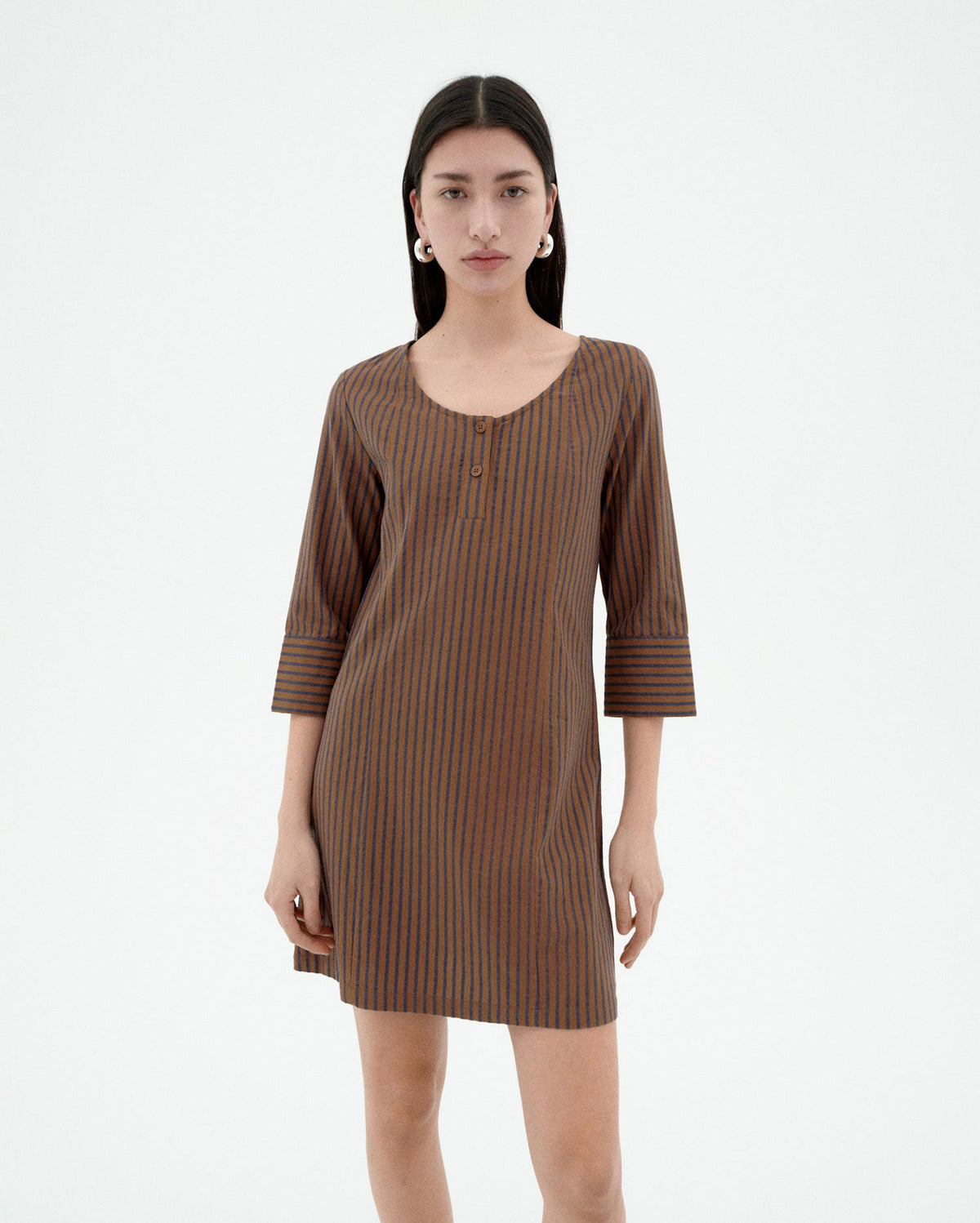 Maria Striped Short Dress - Brown