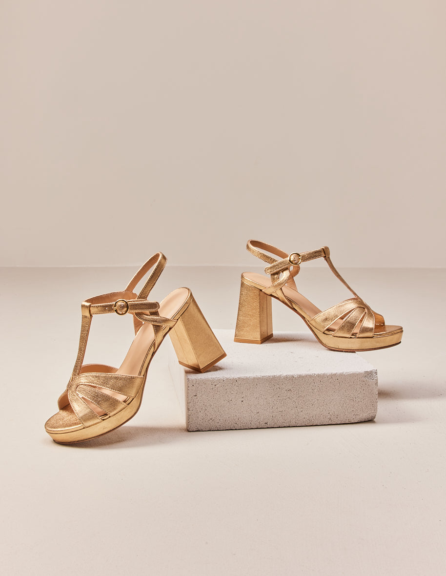 Sandales À Talons Blandine - Cuir Doré - Femme