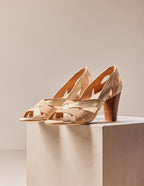 Sandalias Tacón Clémentine H - Piel Y Ante Beige Champán