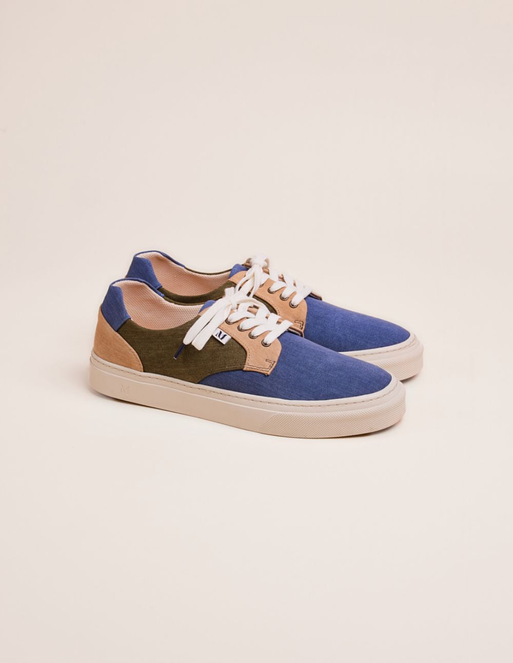 Baskets Basses Alexandre - Toile Bleu Gris, Beige Et Kaki - Homme