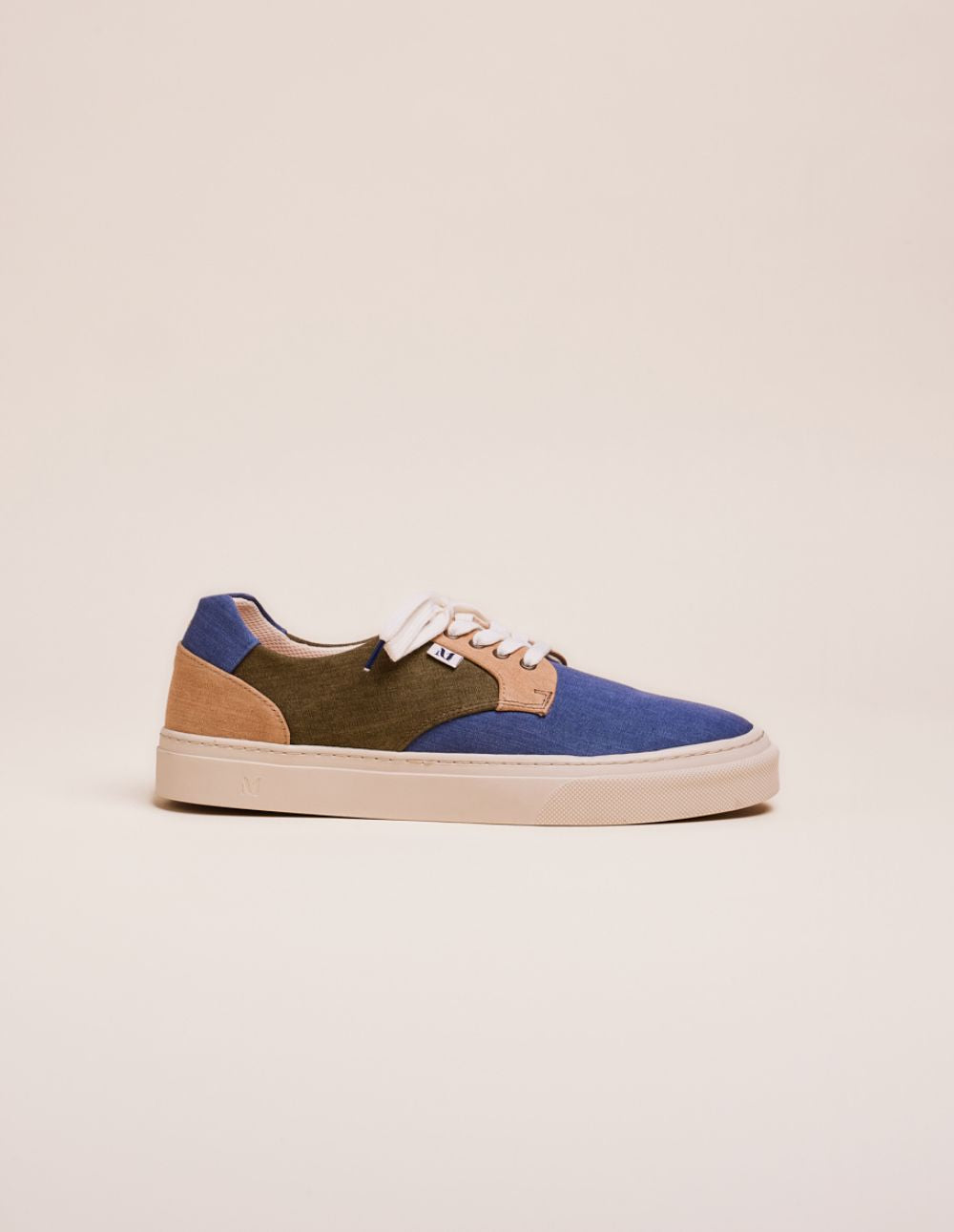 Baskets Basses Alexandre - Toile Bleu Gris, Beige Et Kaki - Homme
