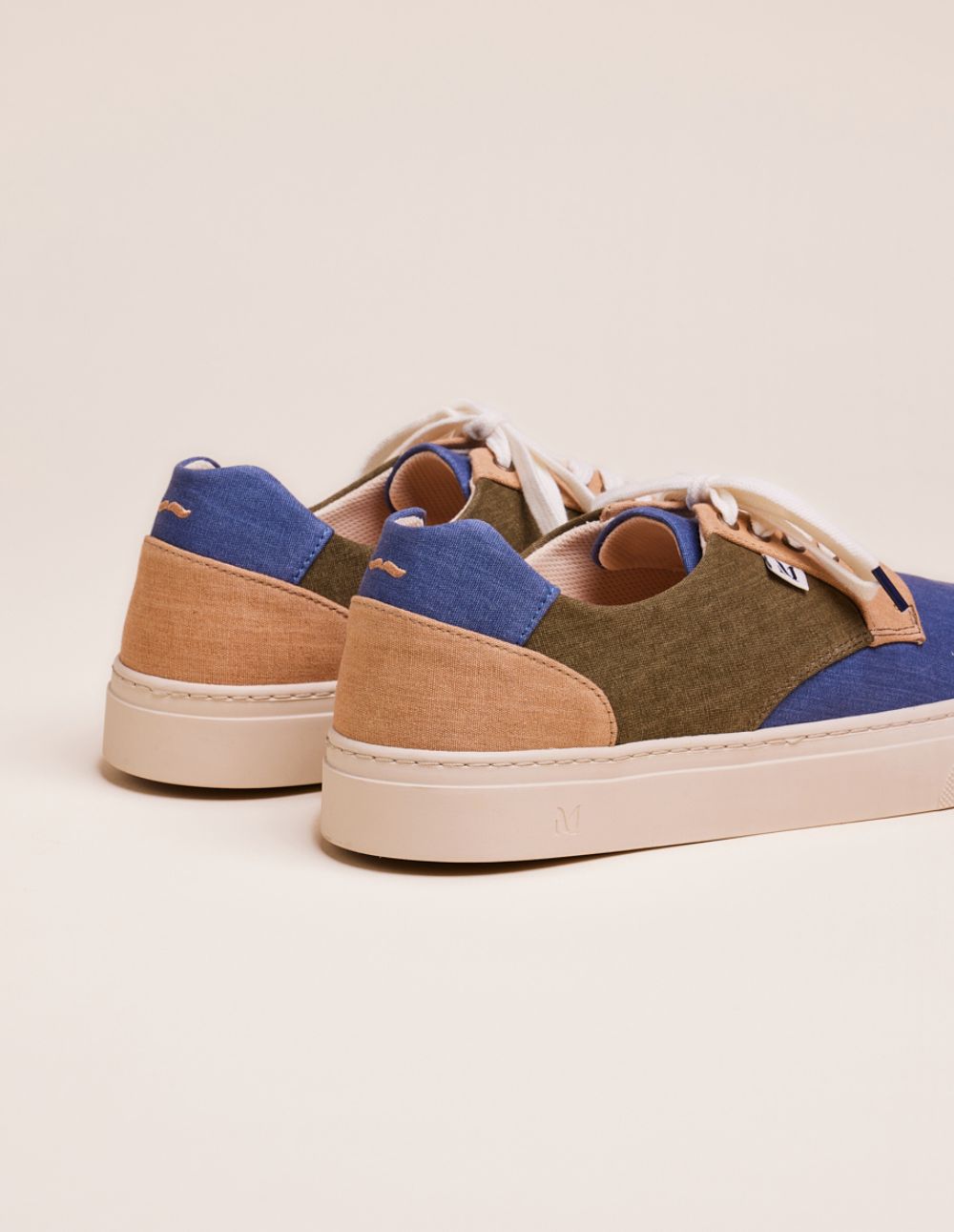 Baskets Basses Alexandre - Toile Bleu Gris, Beige Et Kaki - Homme