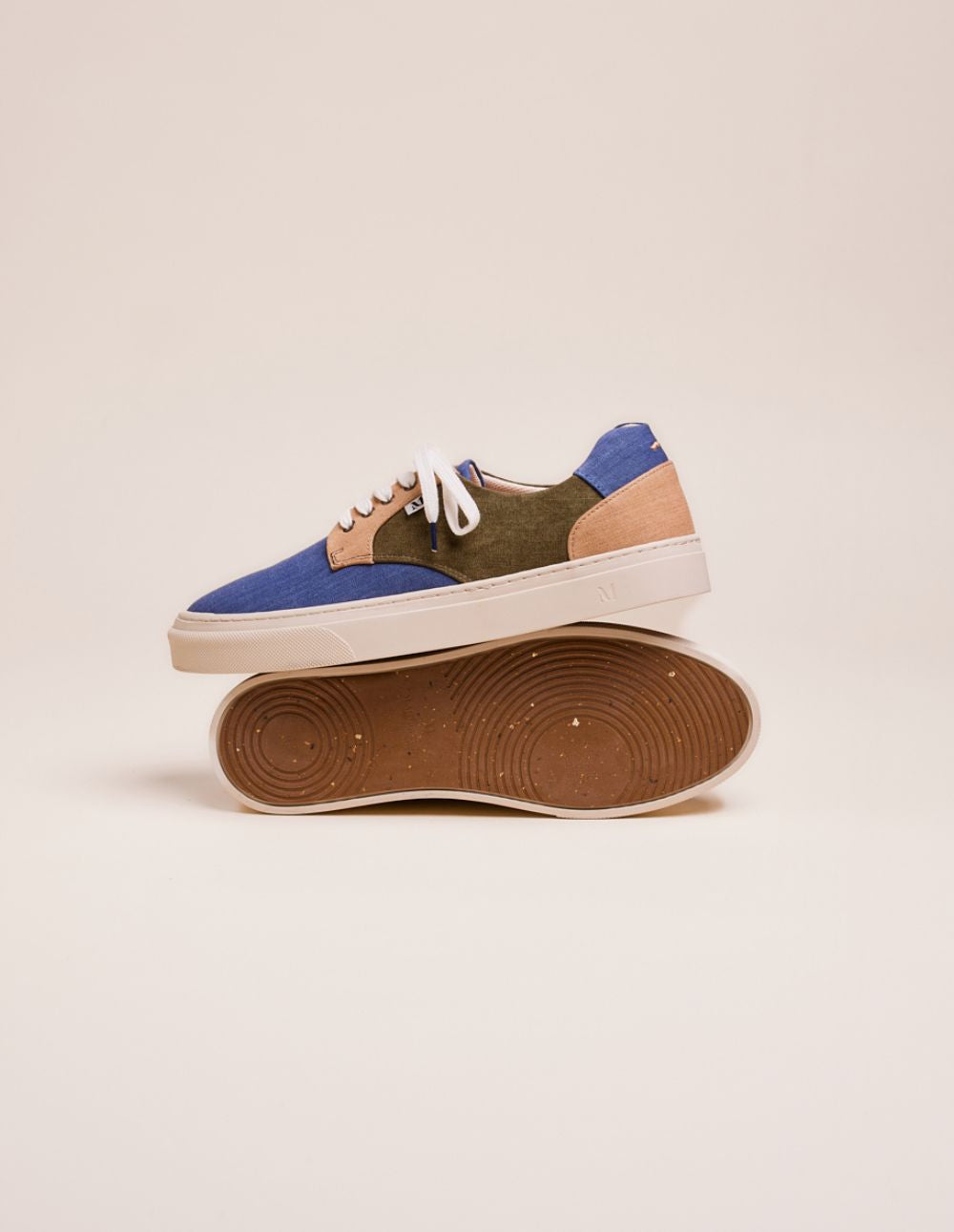Baskets Basses Alexandre - Toile Bleu Gris, Beige Et Kaki - Homme