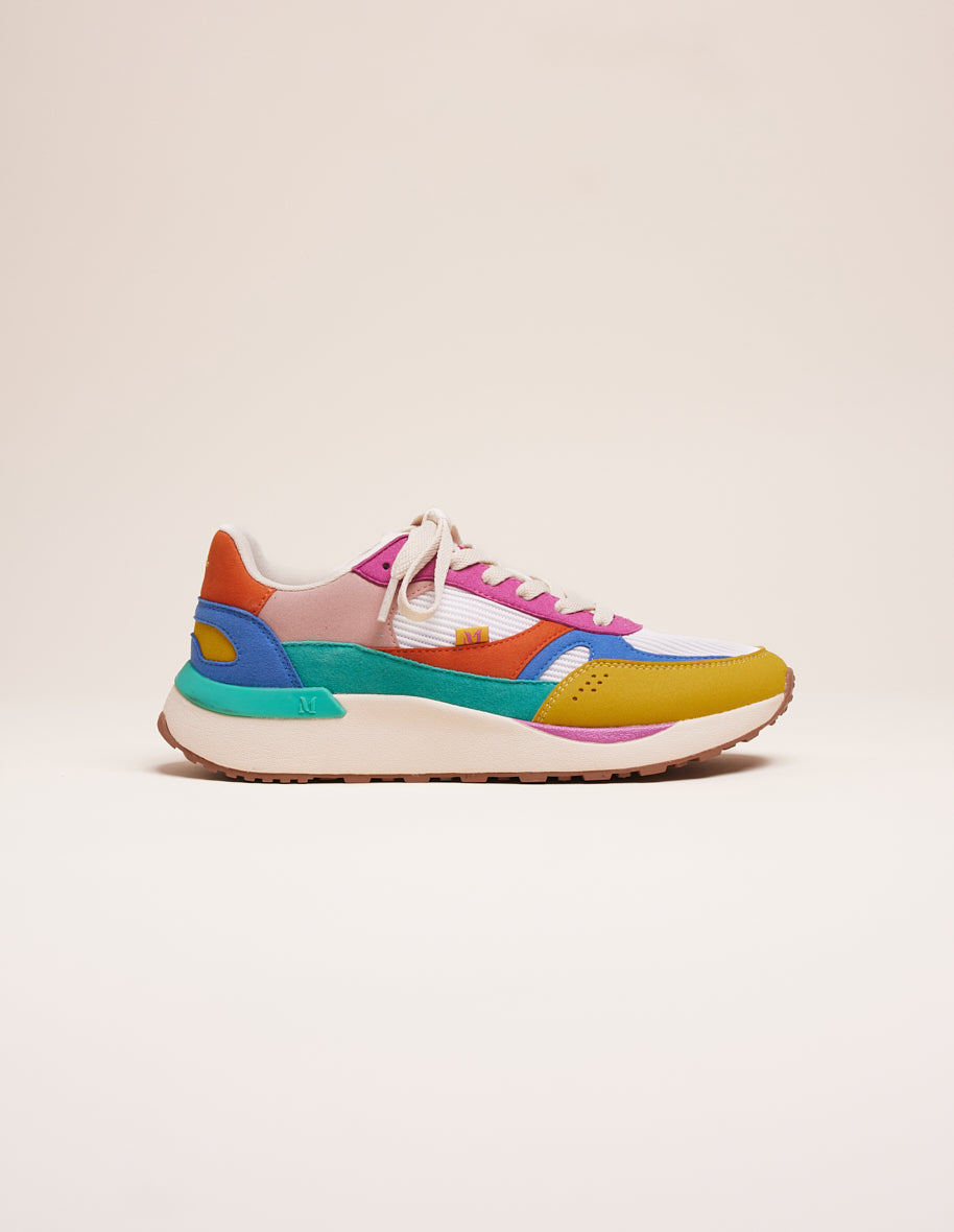 Zapatillas Anaelle Low - Ante Vegano Y Malla Amarillo Azul Fucsia - Mujer