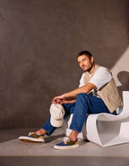 Baskets Basses Alexandre - Toile Bleu Gris, Beige Et Kaki - Homme