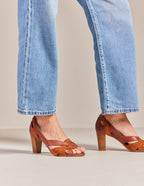 Clémentine H Heeled Sandals - Cognac Leather and Suede - Women