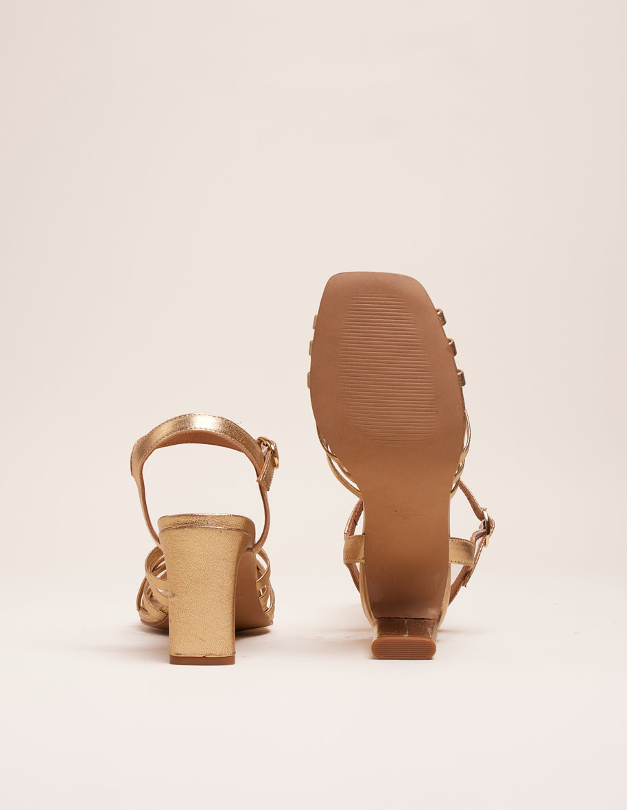 Sandalias Tacón Lise - Piel Dorada