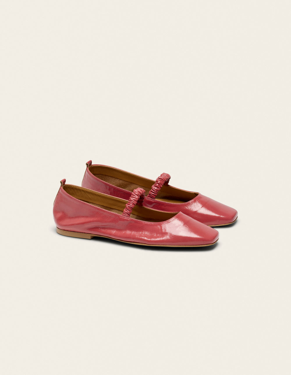 Ballerines Serra - Cuir Plissé Verni Rose - Femme