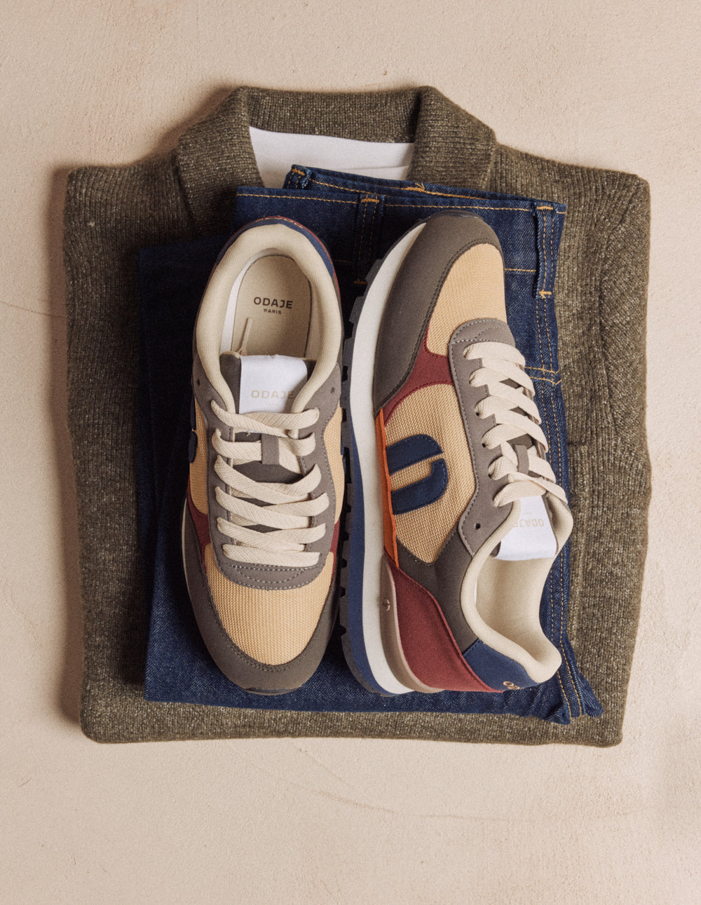 Adrien Low-Top Trainers - Khaki Ecru Grey - Men