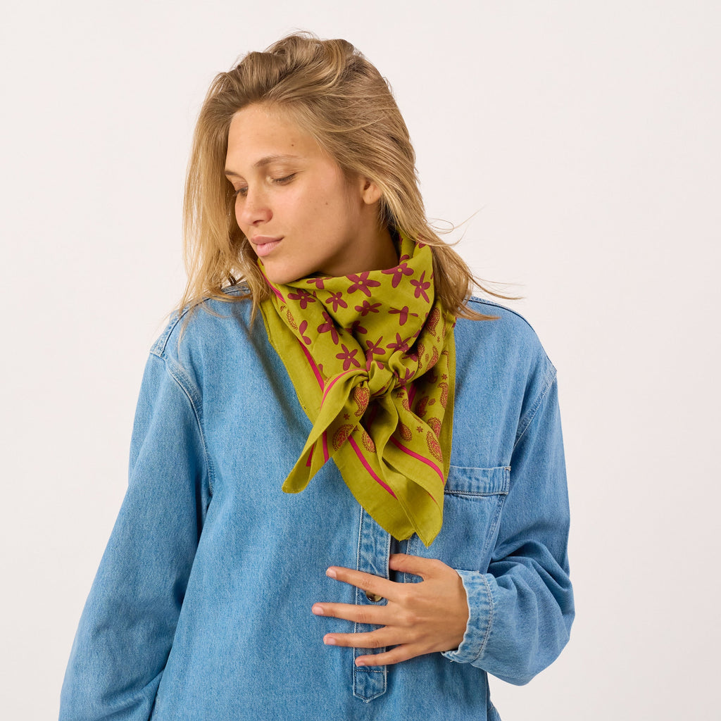 Pañuelo de mujer de 100 % algodón orgánico Hélène - Verde y morado