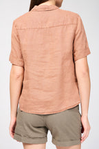 Short Sleeve Linen Shirt - Nutmeg Pigment - Women