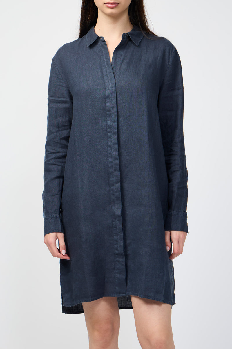 Robe Chemise Légère En Lin - Bleu Pétrole - Femme