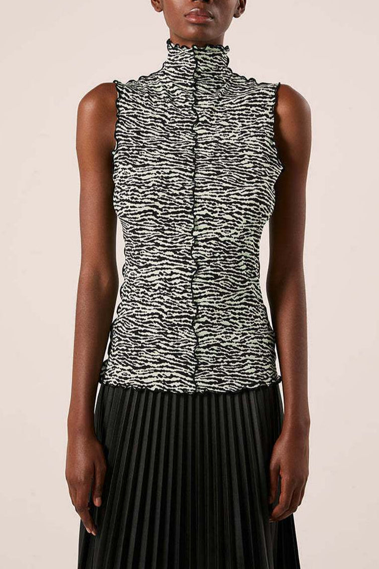 Proenza Schouler - Slinky Jersey Turtleneck Tanktop - Black/White/Jade - Women