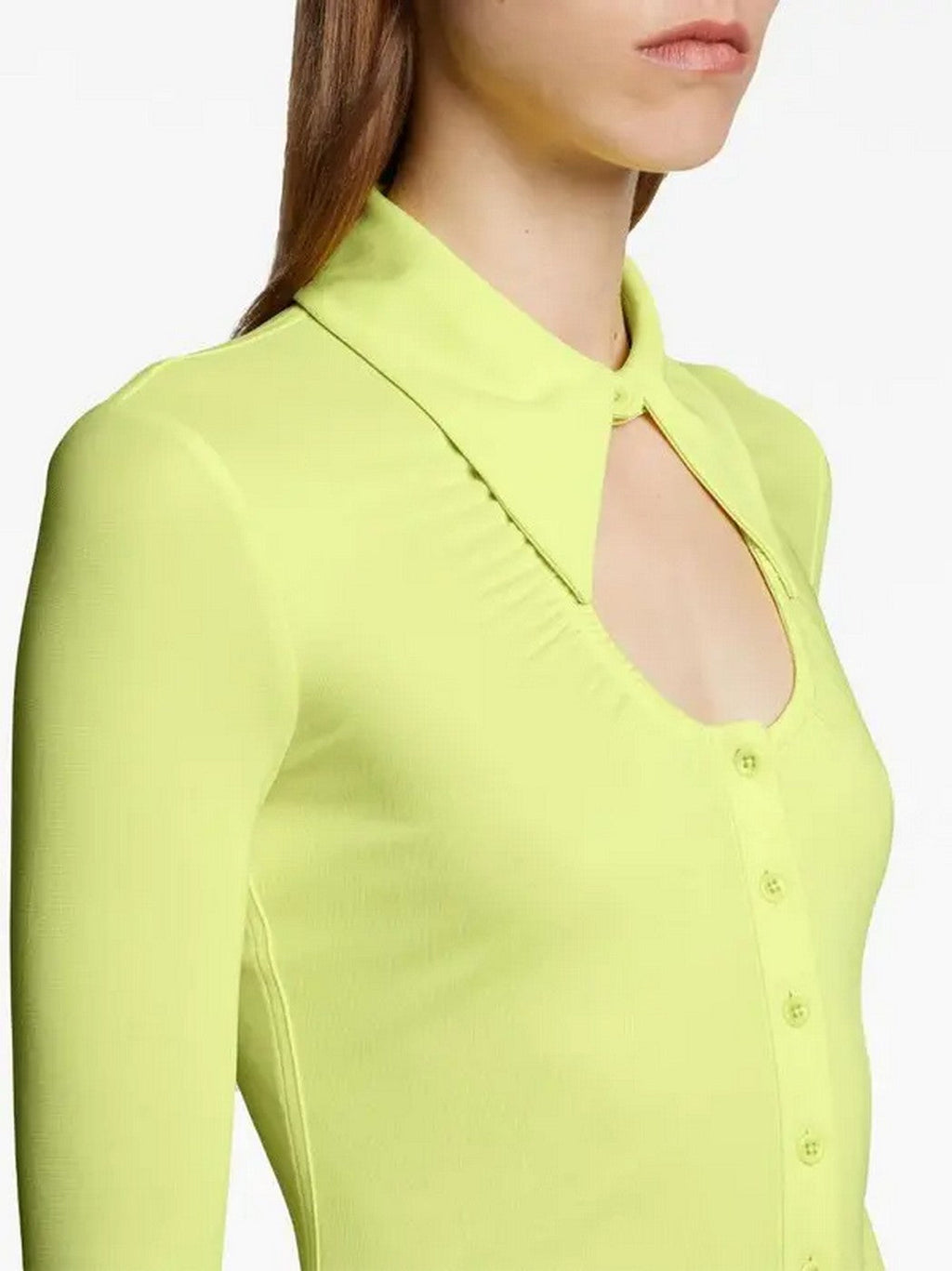 Proenza Schouler - Long Sleeve Jersey Button Top - Lime - Femme