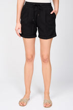 Double Pleated Walking Shorts - Black - Women