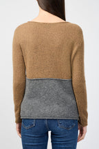 Pull Col Bateau Bicolore En Cachemire - Noyer/Tonnerre - Femme