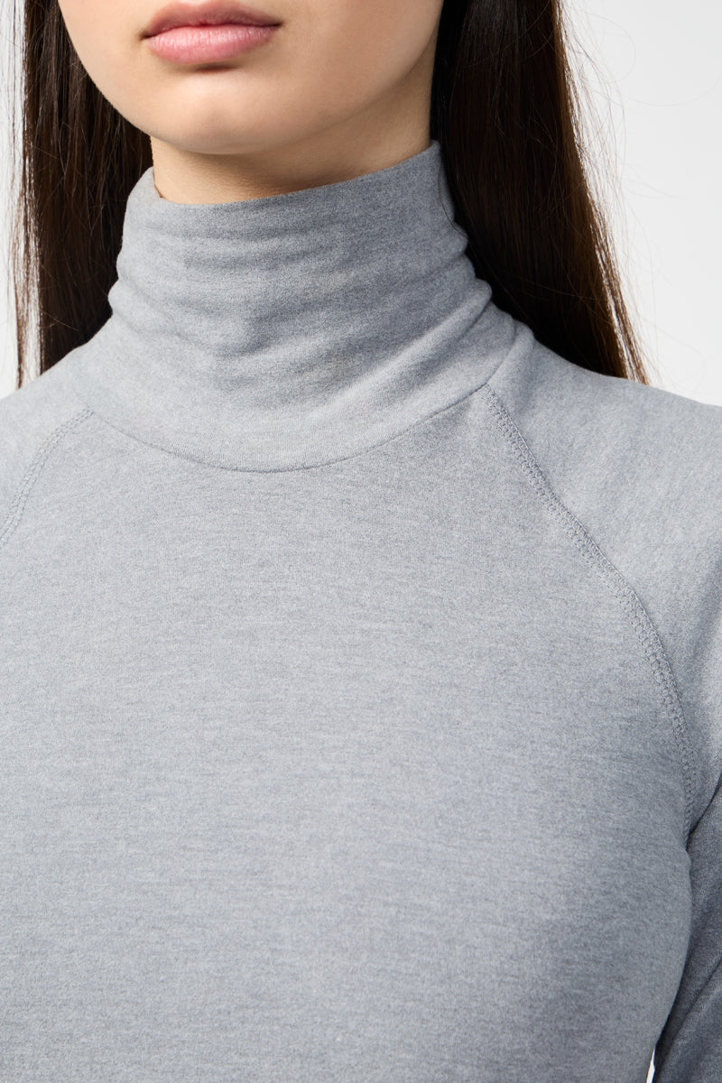 Robe Col Roulé En Micro-Suède - Gris Chiné - Femme