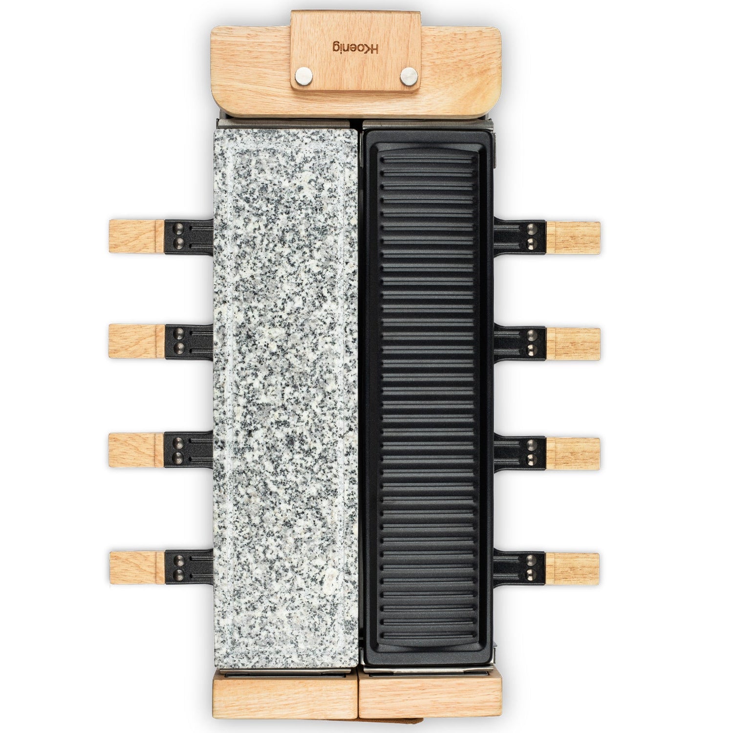 Raclette + Pierre À Cuire & Grill - Socle 180° - 8 Personnes - Design Bois