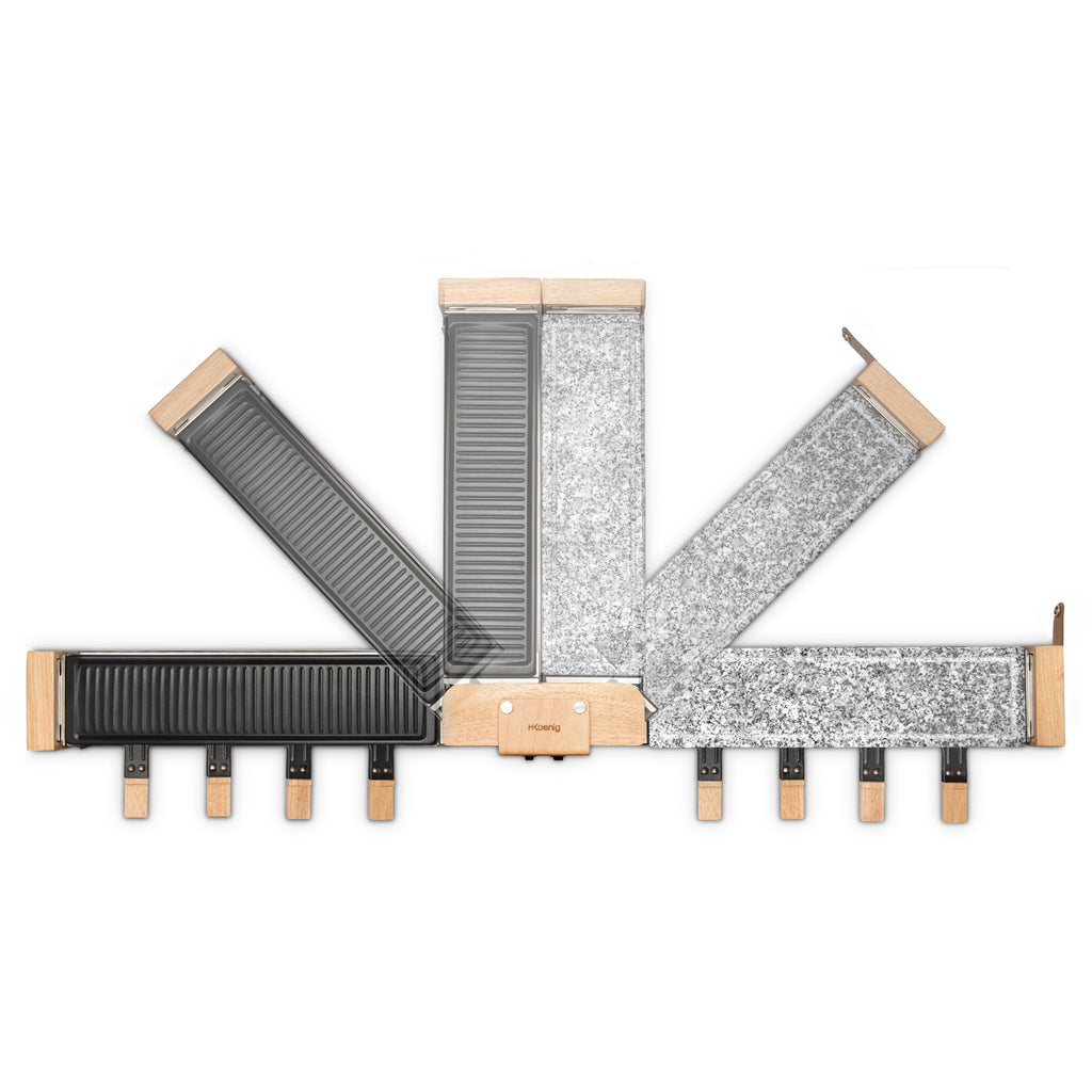Raclette + Pierre À Cuire & Grill - Socle 180° - 8 Personnes - Design Bois