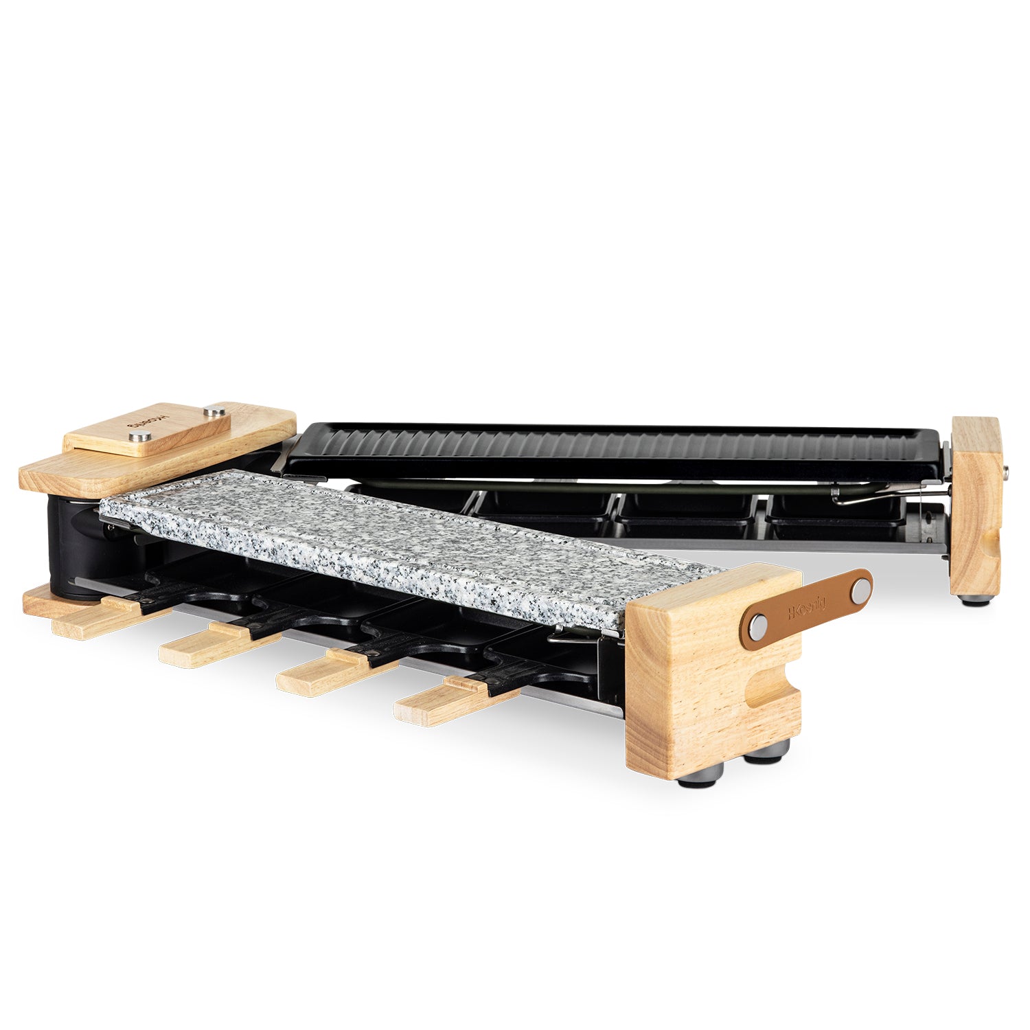 Raclette + Pierre À Cuire & Grill - Socle 180° - 8 Personnes - Design Bois