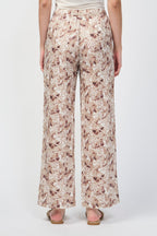 Pantalón Ancho De Lino Y Hojas De Palmera - Nuez Moscada - Mujer