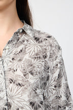 Chemise En Lin À Manches Courtes Et Imprimé Feuilles De Palmier - Carbone - Femme