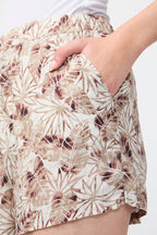 Shorts de lino con estampado de hojas de palmera - Nuez moscada - Mujer