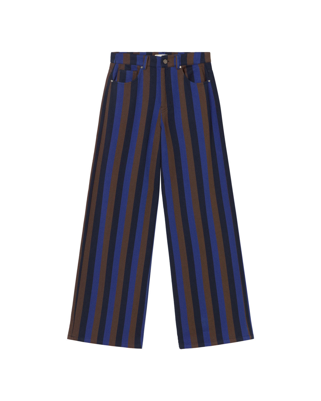 Hedda sustainable striped blue totenham wide leg trousers silhouette - 1